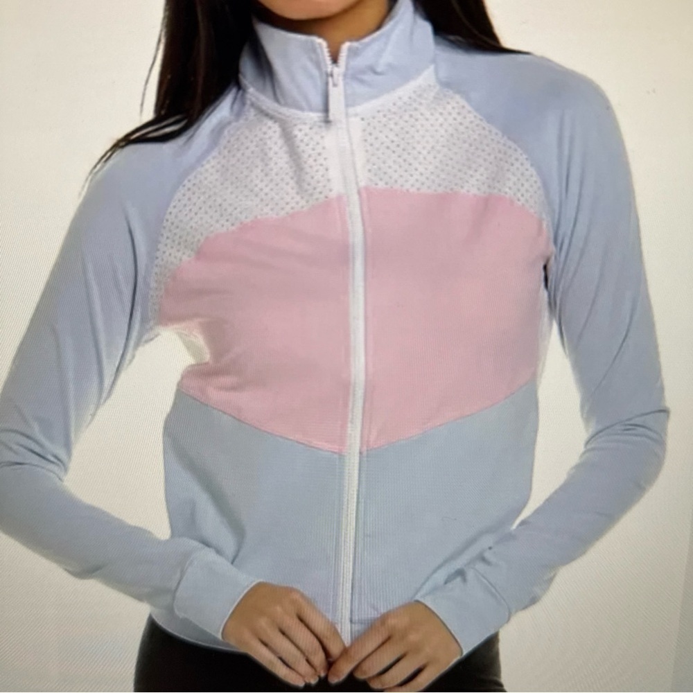 Alala Ace Zip Front Jacket Top Pink Blue XS